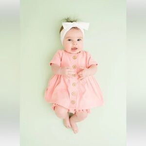 Little One Shop Pink Baby Dress Set with Wooden Buttons